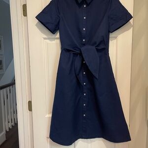 Vineyard Vines Women's Westerly Tie Front Button Up Linen Shirt Dress Navy